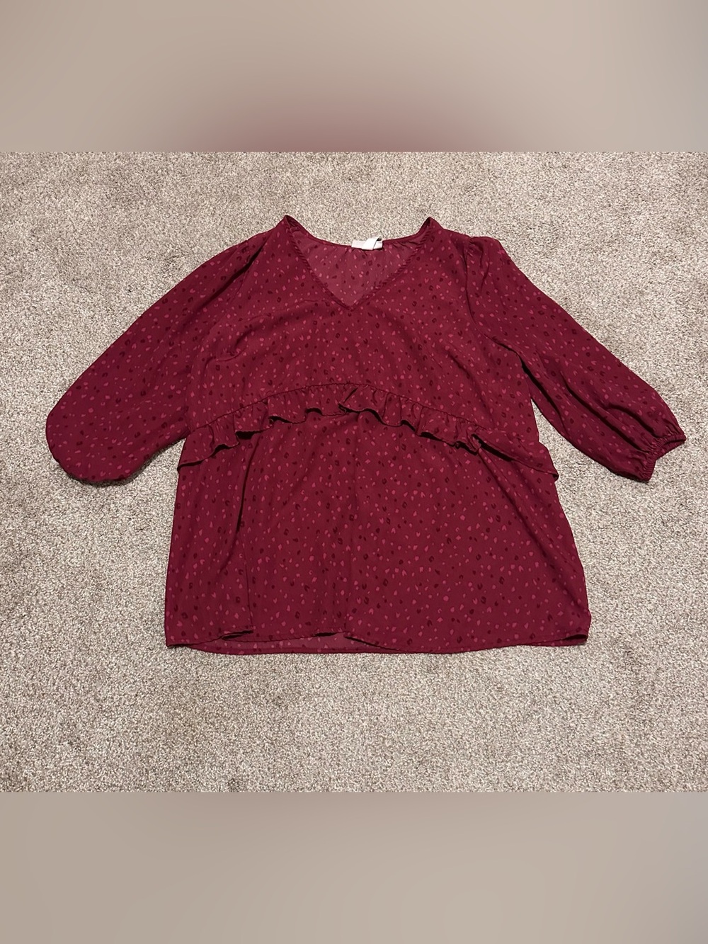 Ingrid & Isabel Burgundy Ruffle V-Neck Maternity Blouse